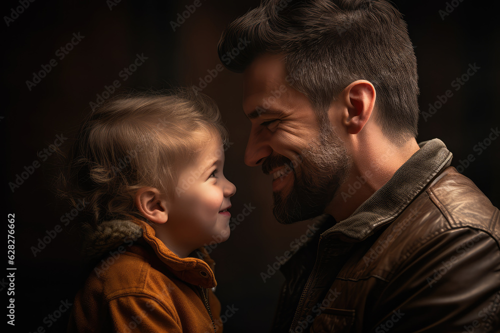 Father holding daughter smiling, Father's Day celebration image.