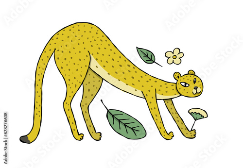 Cute yellow leopard. Nice animal character for various prints and designs. Ve...