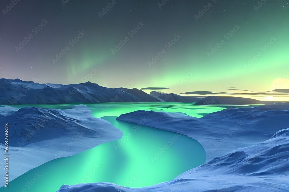 Fototapeta premium northern lights over winter landscape