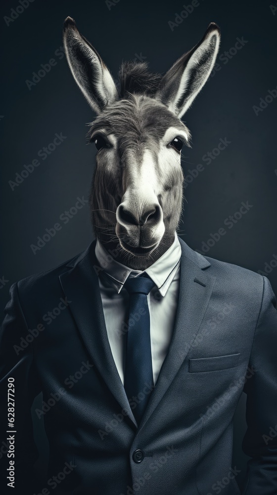 Portrait of a donkey dressed in a formal business suit