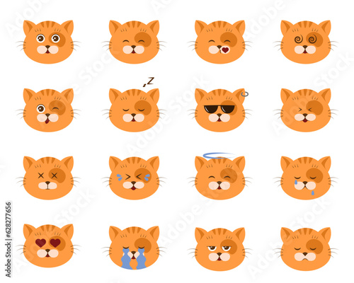 Cute Kitty Emoticon. Set of cat emoticon vector. Emoji vector. Smile icon set. Vector illustration EPS10