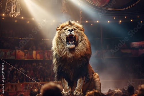 A lion in a circus show