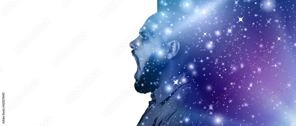 silhouette of man and space universe background