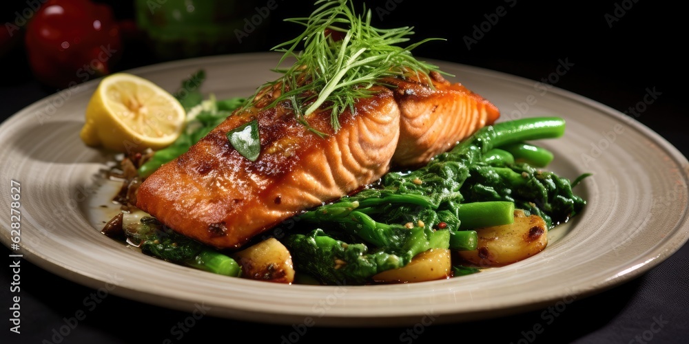 Appetizing grilled salmon. Fish. Generative AI Appetizing grilled salmon. Fish. Generative AI