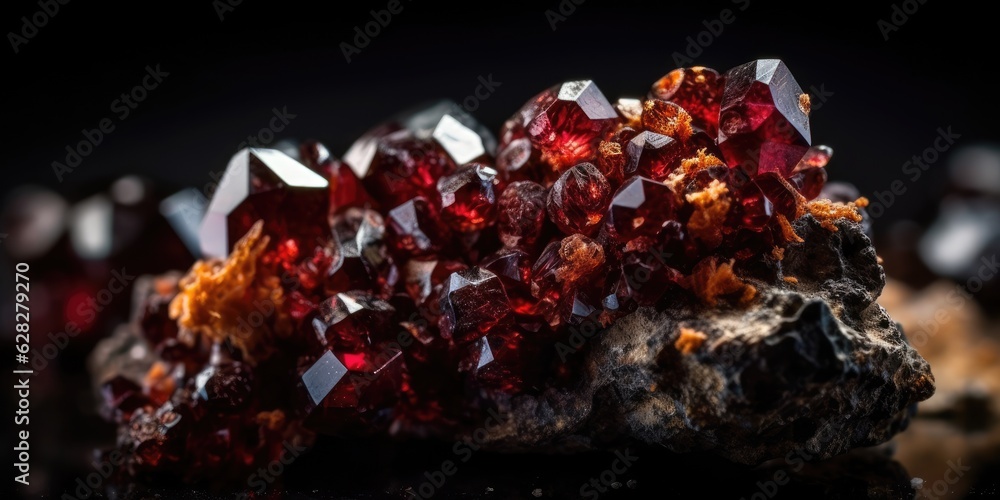 Close-up photo of the mineral stone garnet, macro. Generative AI Close-up photo of the mineral stone garnet, macro. Generative AI