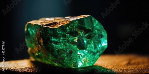Beautiful close-up, macro shot of an emerald mineral stone. Green mineral. Generative AI
