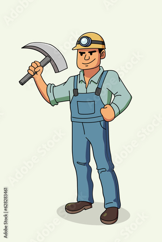 Cartoon illustration of a miner, construction worker