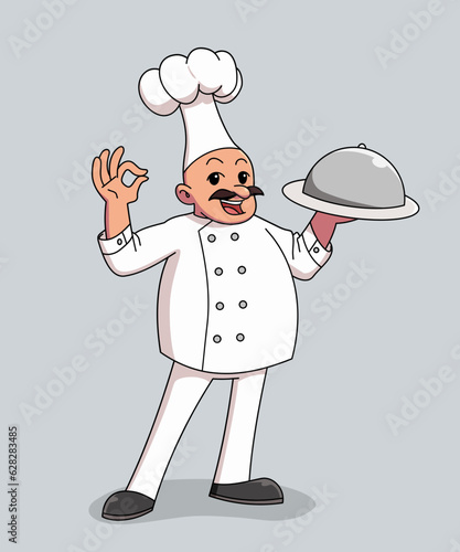 Cartoon illustration of a chef kiss hand while holding food tray