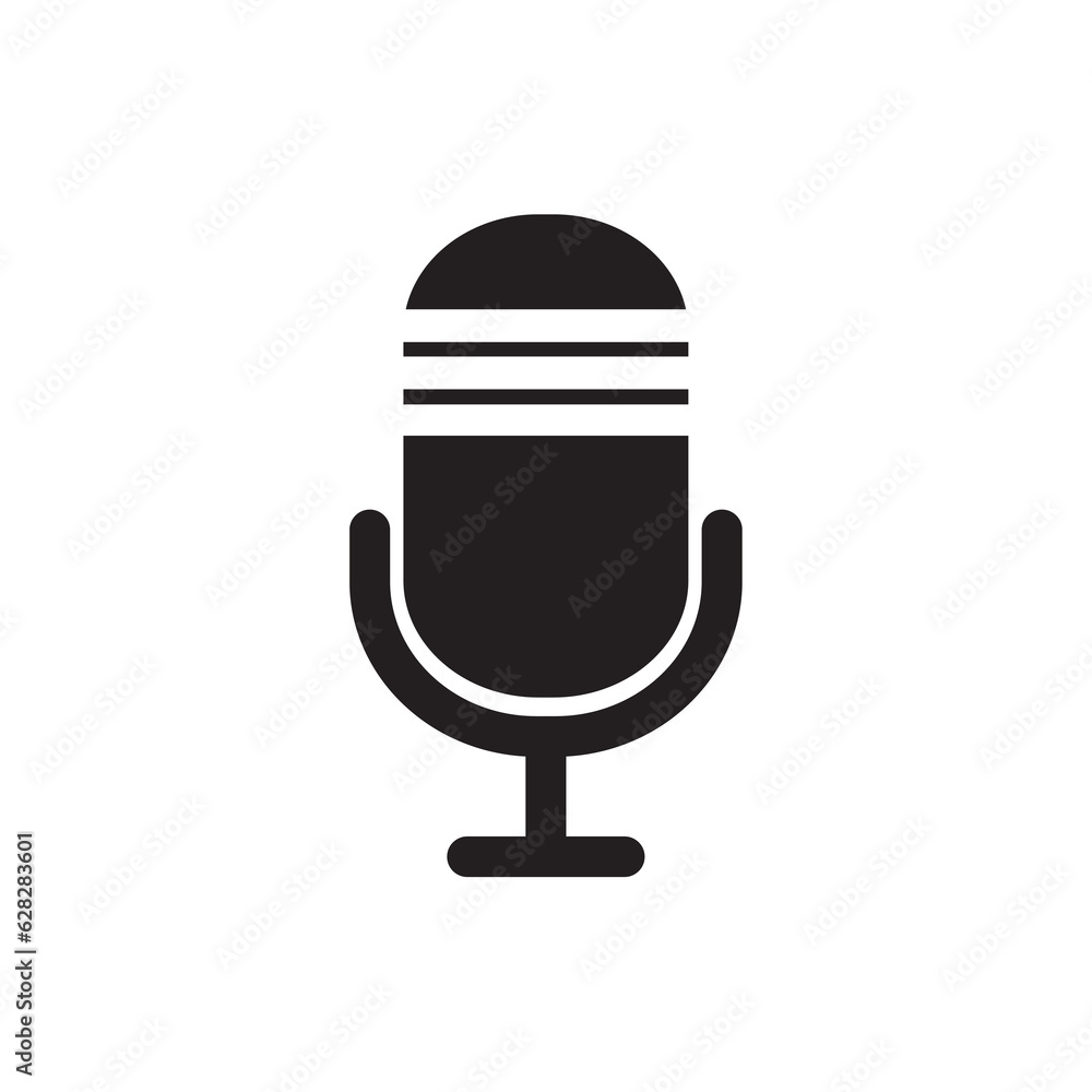 The microphone icon. Black icon of microphone, Podcast radio icon. Studio microphone with webcast. Audio record concept. Vector illustration The microphone icon. Black icon of microphone, Podcast radio icon. Studio microphone with webcast. Audio record concept. Vector illustration