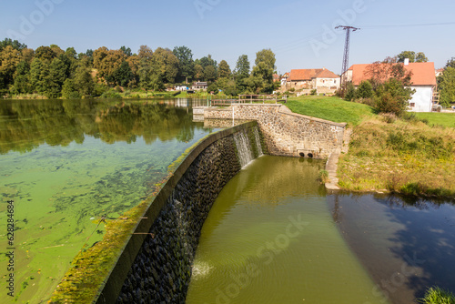 Dam of Kambersky rybnik pond in Kamberk village, Czech Republic