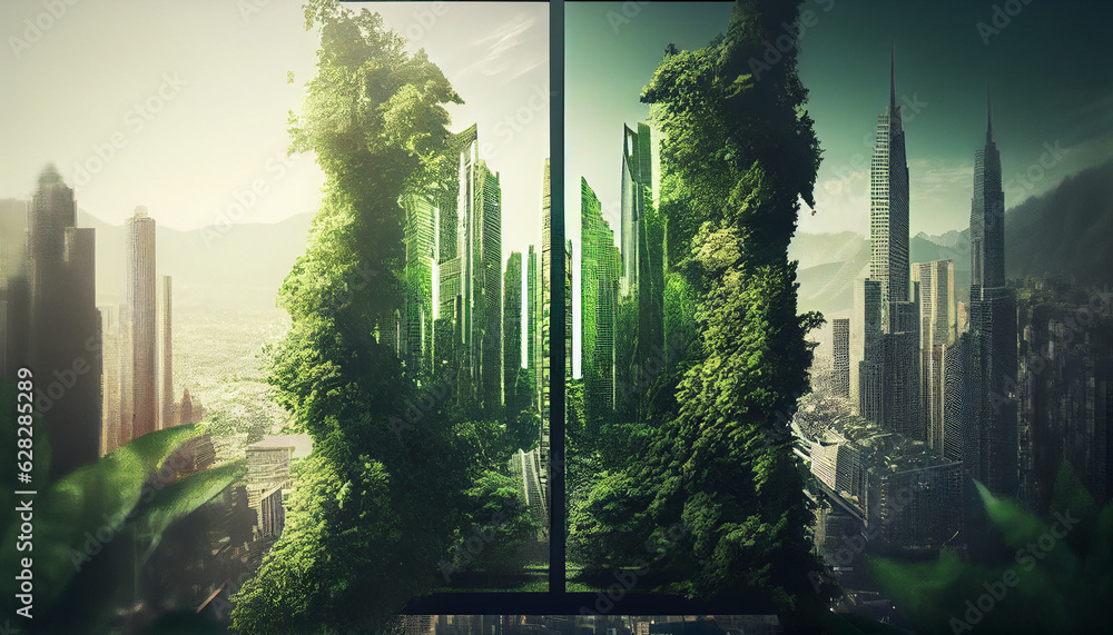 Fototapeta premium green forest in fog