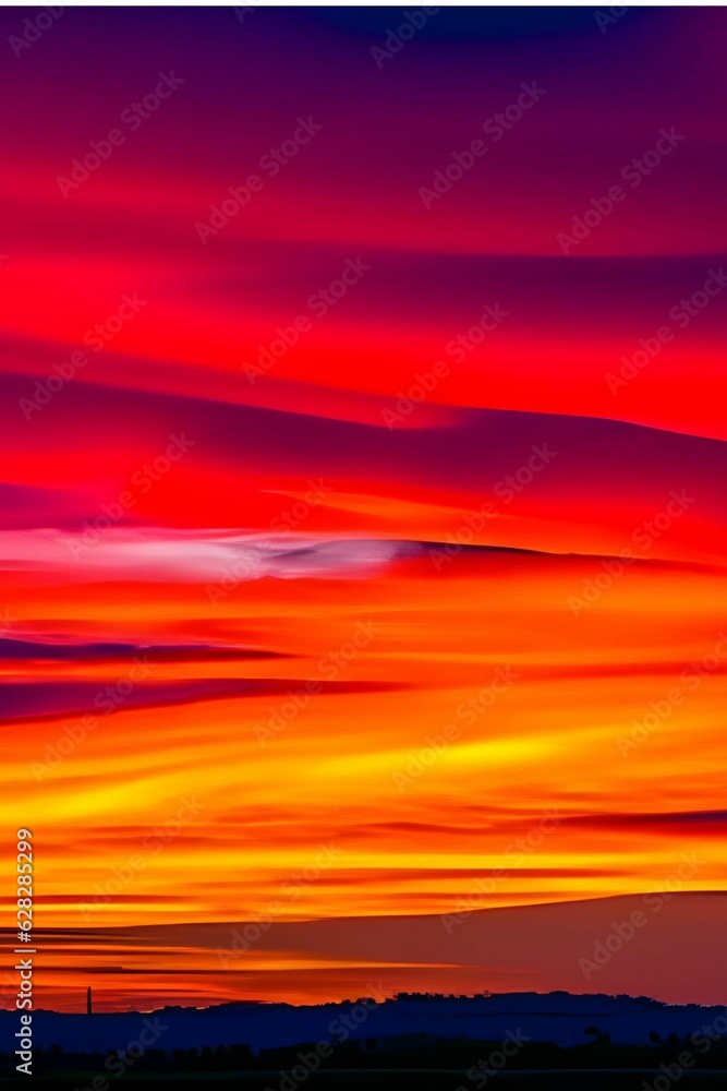 Abstract dark red background. Dramatic red sky. Red sunset with clouds. Fantastic sunset background with copy space for design.