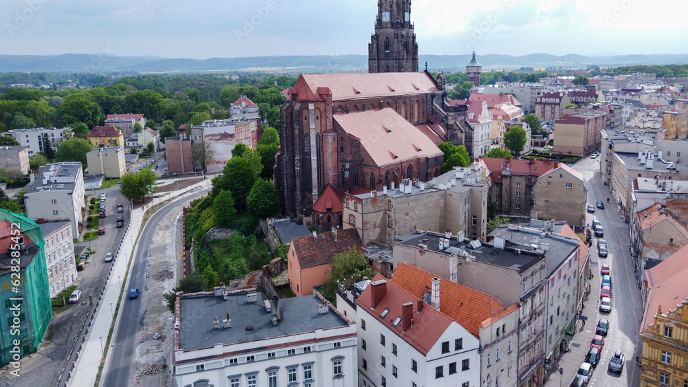 Aerila view on Wroclaw cathedral streets and old buildings