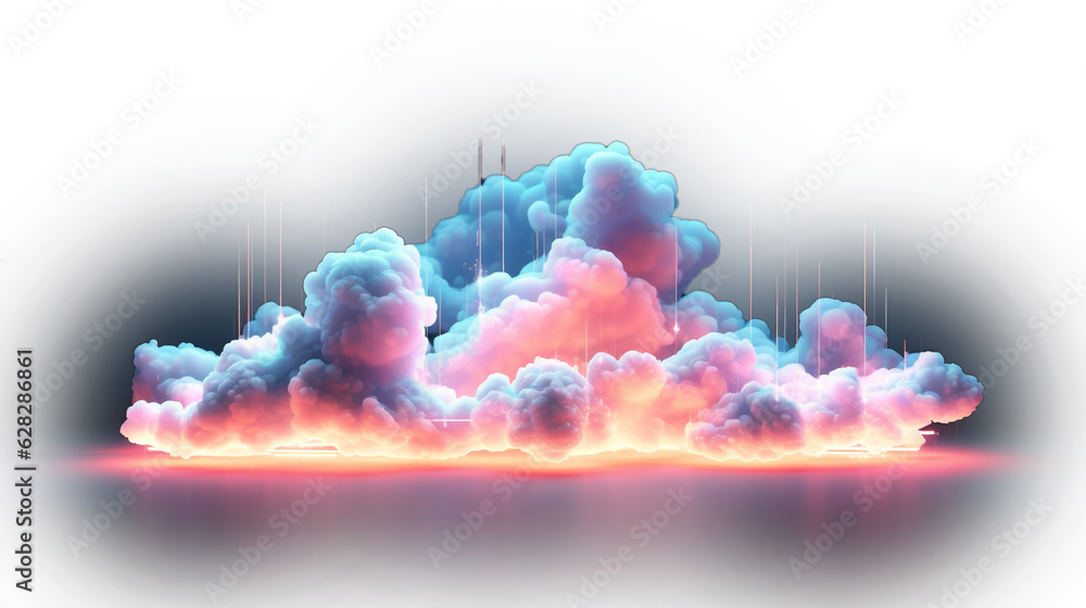 An abstract cloud illuminated with neon light, orange, purple and blue colors