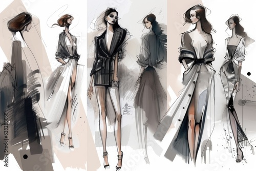 Obraz na płótnie collection of fashion sketches and illustrations by different artists w salonie
