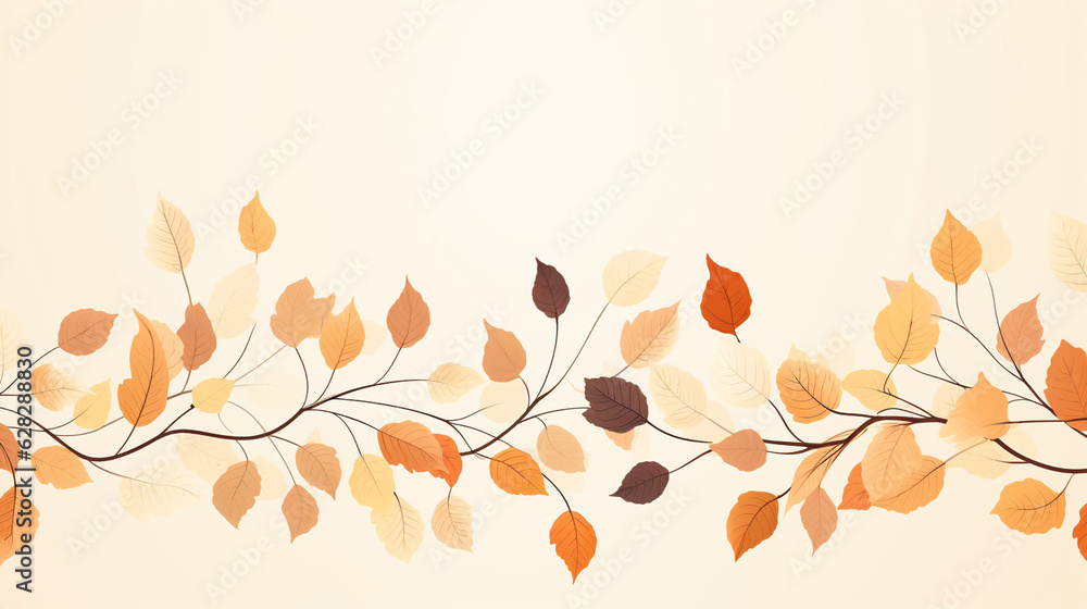 Dried Fall and Autumn Leaves and Branches in Vector Style on Light Cream Background with Copy Space - Generative AI Dried Fall and Autumn Leaves and Branches in Vector Style on Light Cream Background with Copy Space - Generative AI