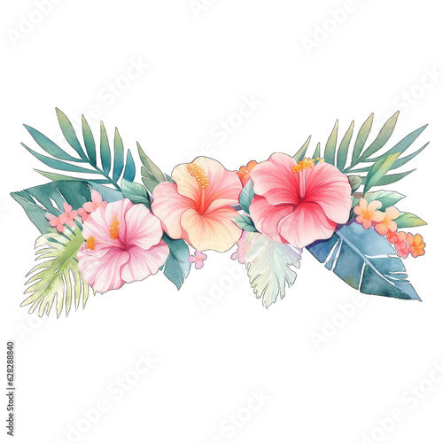 Watercolor Tropical flowers and leaves clipart  decorative frames  wreath  Tropical plants  Jungle clipart  Hawaii wedding  Greenery Clipart  PNG.