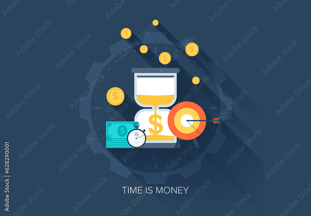 Abstract vector illustration of flat and colorful time is money concept ...