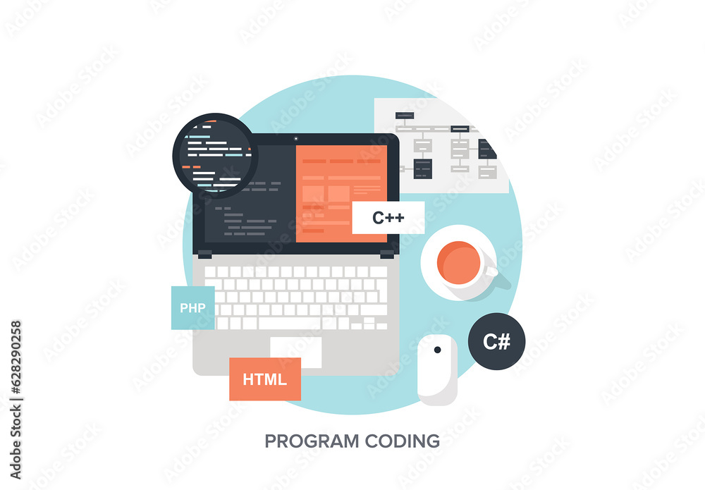 Abstract flat vector illustration of software coding and development ...