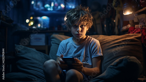 boy playing video games in his room made with AI generative technology