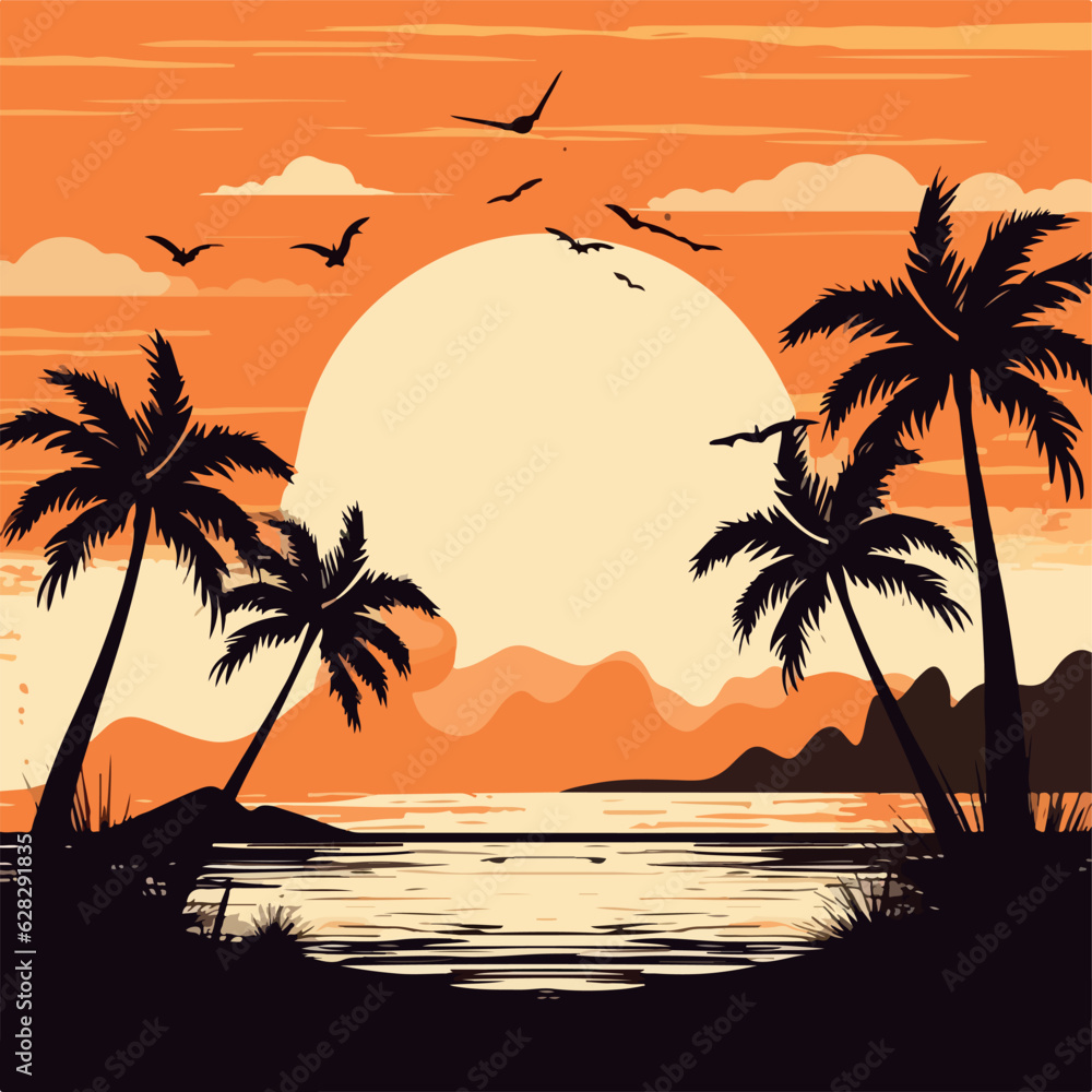 Beach with palm trees illustration