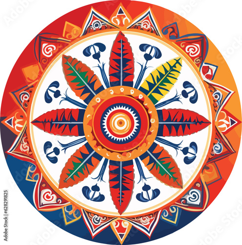 Sami sunwheel into a painting in vibrant colors 