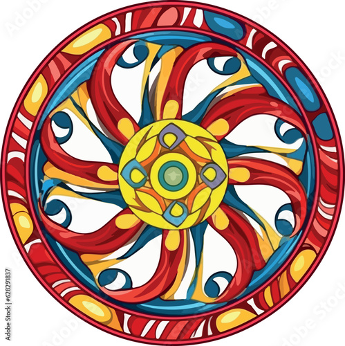 Sami sunwheel into a painting in vibrant colors 