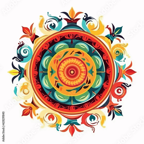Sami sunwheel into a painting in vibrant colors 