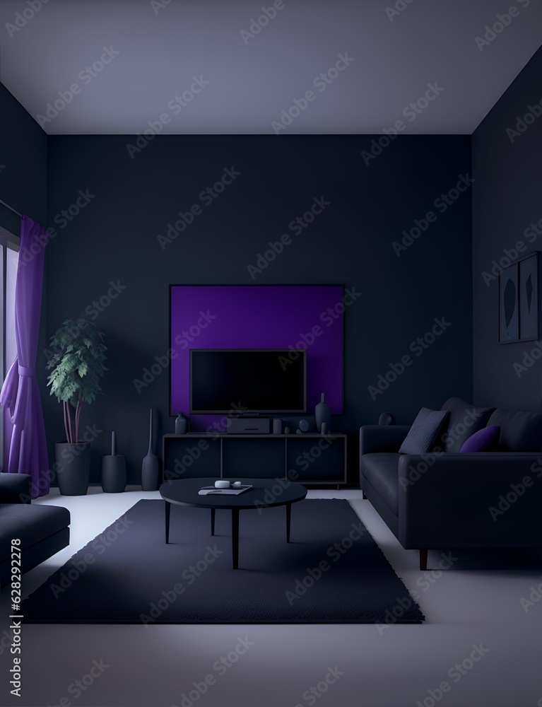 Home interior, modern dark living room interior, black empty wall mock up, 3d render, Photography Home interior, modern dark living room interior, black empty wall mock up, 3d render, Photography