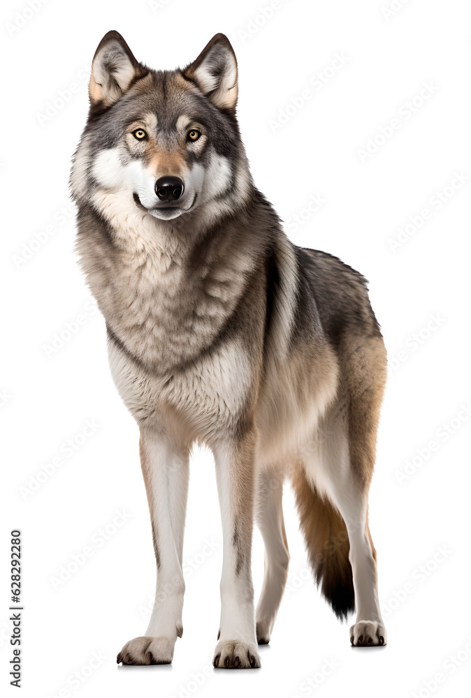 wolf running side view on isolated background