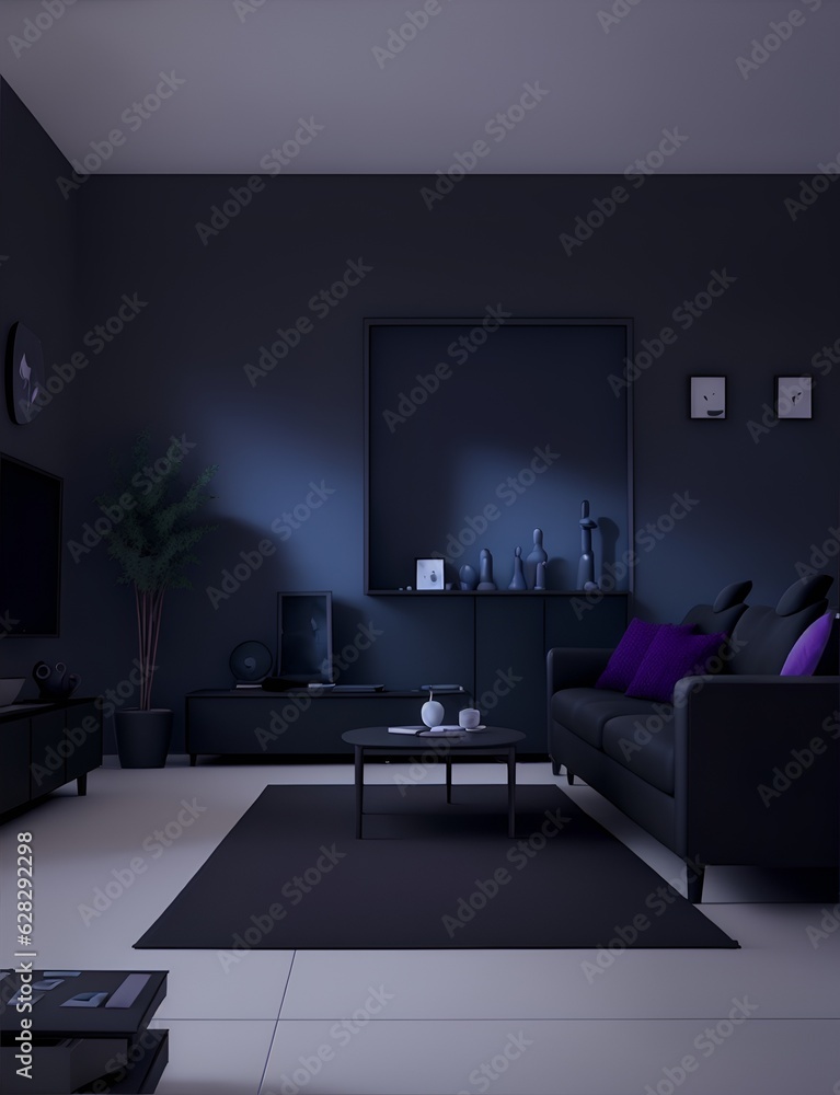 Home interior, modern dark living room interior, black empty wall mock up, 3d render, Photography Home interior, modern dark living room interior, black empty wall mock up, 3d render, Photography