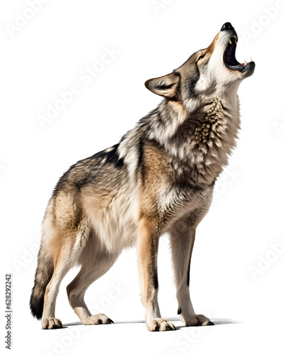 wolf howling on isolated background