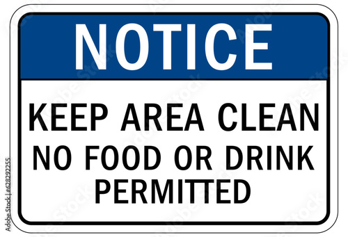 No food or drink allowed warning sign and labels