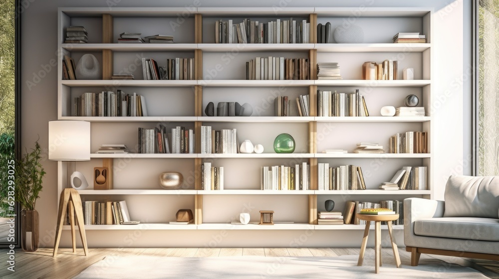 A bookshelf in a modern room A bookshelf in a modern room