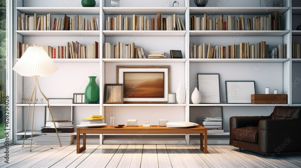 Fototapeta premium A bookshelf in a modern room