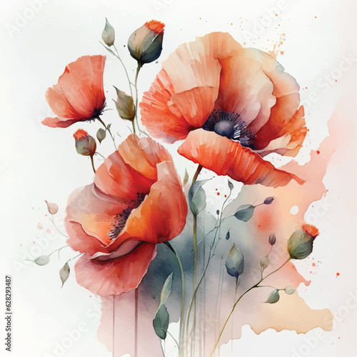 poppy flower watercolor paint  photo