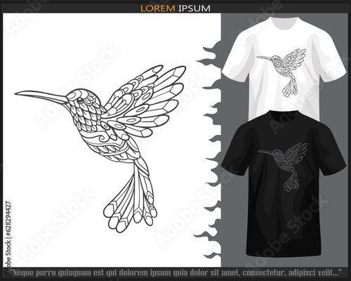 Humming bird mandala arts isolated on black and white t shirt.