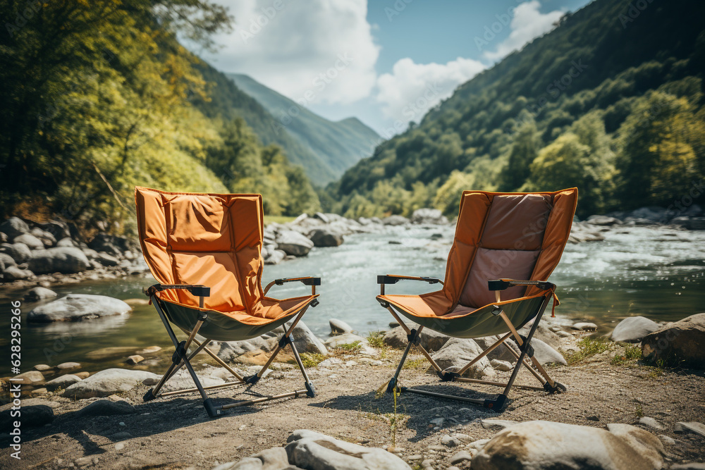 Camping Chairs in Nature made with AI generative technology Camping Chairs in Nature made with AI generative technology