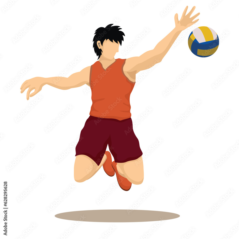 Isolated volleyball player on white background. Man in uniform with ball.