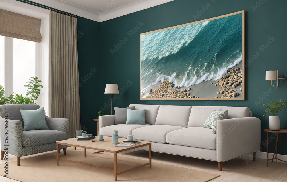 Interior with grey sofa. Generative AI. Interior with grey sofa. Generative AI.