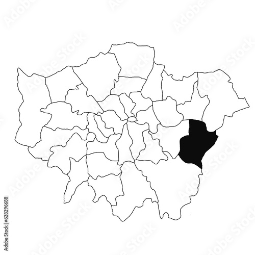 Map of Bexley in Greater London province on white background. single County map highlighted by black colour on Greater London, England administrative map. photo