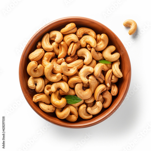Top-down view of a bowl of cashews. Generative AI.