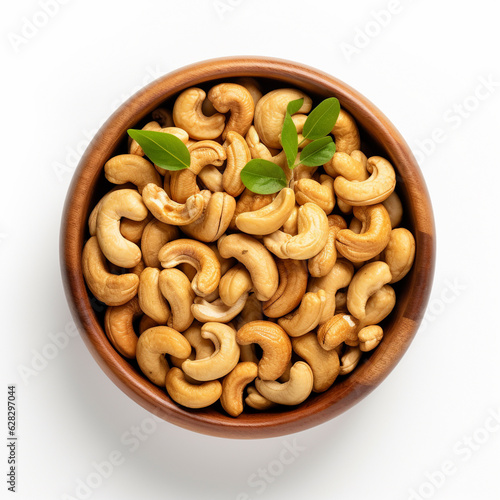 Top-down view of a bowl of cashews. Generative AI.