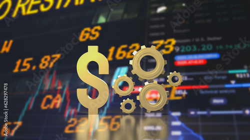 The Dollar symbol and Gears for Business concept 3d rendering