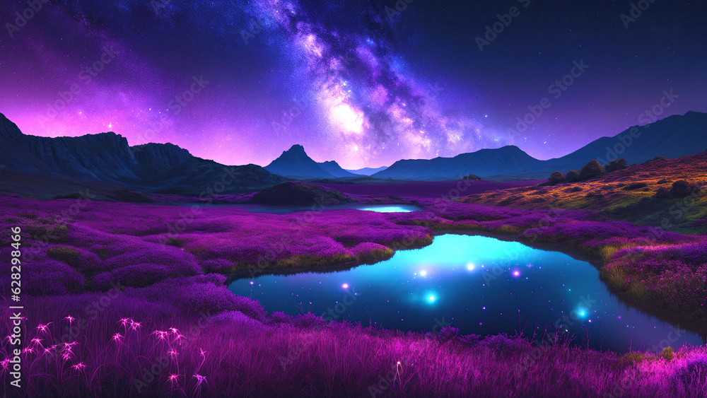 Landscape with pond, milkyway  | AI Generated