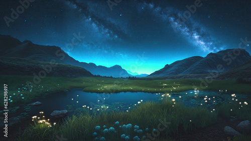 nightlight, mountain view, stars | AI Generated
