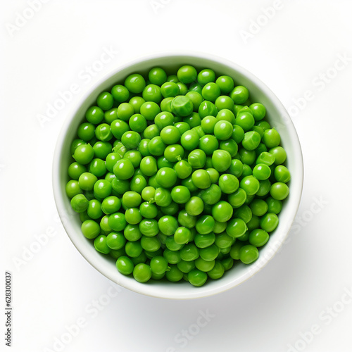 Top-down view of a bowl of green peas. Generative AI.