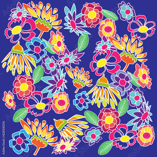 Fondo floral sobre azul.