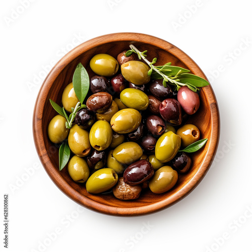 Top-down view of a bowl of olives.