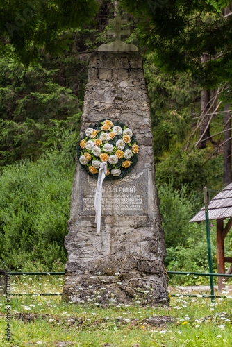 Fototapeta Naklejka Na Ścianę i Meble -  NIZKE TATRY, SLOVAKIA - AUGUST 15, 2020: Slovak National Uprising monument in Ludrovska dolina valley in Nizke Tatry mountains, Slovakia